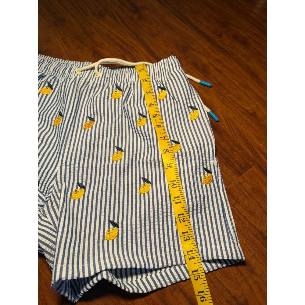 Warren Webber Beachwear Swim Trunks Men's M Lemon Embroidered Striped Shorts - Picture 6 of 7